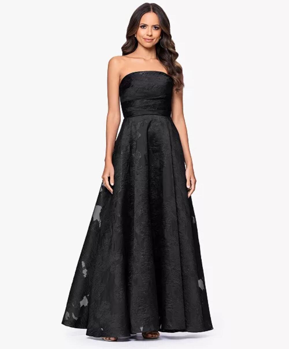 Betsy & Adam Black Strapless Gown - Elegant & Flowing size 10